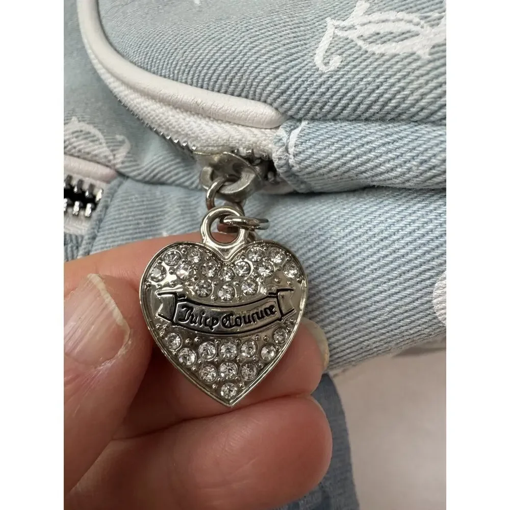 Juicy Couture Logo Mini Backpack Heart Charm Rhinestone Detail Blue Monogram